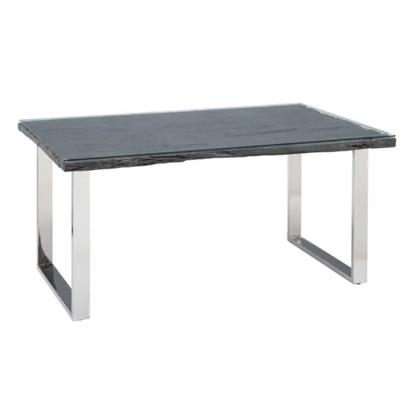 MESA CRISTAL COMEDOR CASCADA MADERA Y ACERO