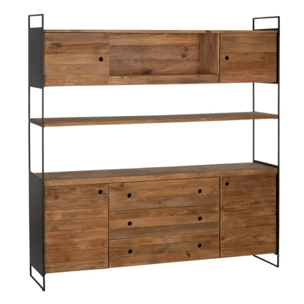 MUEBLE NATURAL-NEGRO MADERA-HIERRO SALÓN