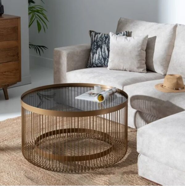 MESA CENTRO ORO CRISTAL/METAL CIRCULAR SALÓN COMEDOR - Imagen 7