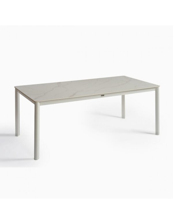 MESA EXTERIOR DE ALUMINIO BLANCO Y PIEDRA